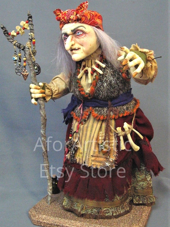 Vintage Handmade Women Hag VTG ANTIQUE OLD HAG WOMAN/WITCH/BROOM WOODEN MARIONETTE  main image 3