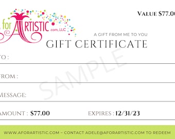 Gift Certificate pdf download - 77.00 AforArtistic