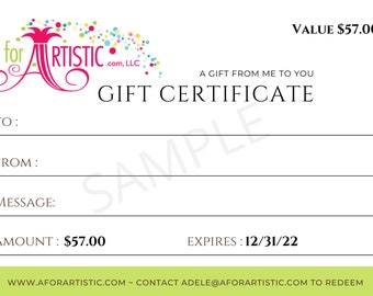 Gift Certificate pdf download - 57.00 AforArtistic