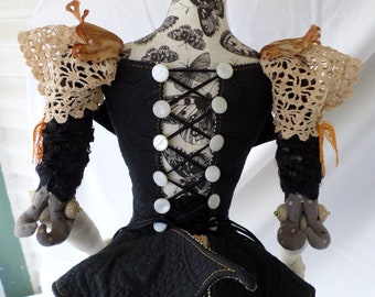 E-Pattern - Clothing- Butterfly Peplum CorsetJacket & Tricorn By Paula McGee, Cloth Doll Artist