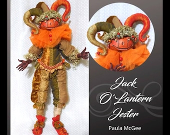 Klasa E - Pumpkin Head Jester Online Class Jack O' Lantern autorstwa Pauli McGee, artystki lalek materiałowych