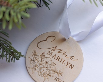 Baby Name Ornament | Baby | Baby Girl Ornament | Custom Ornament | Personalized Ornament | Nursery | Floral | Gift | Wooden Ornament