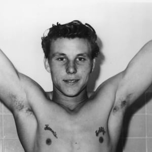 Mature Content Rob Rex Physique Model Male Nude in Shower Mid-century