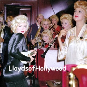 Marilyn Monroe Sings Running Wild  With Sweet Sue&#39;s All Girl Band on Train Some Like It Hot Rare Color Photograph 1959