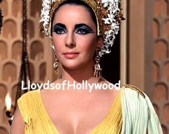 Elizabeth Taylor Hollywood Star  Plays Cleopatra Queen of Egypt Dramatic Cleavage on Throne  Photograph  1962