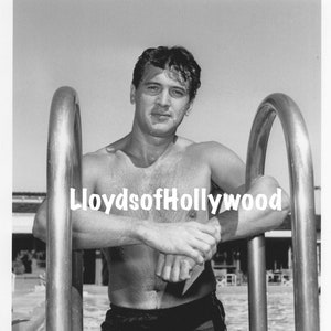 Rock Hudson  Handsome Hollywood Actor  At Pool  Unique Candid Photograph 1952
