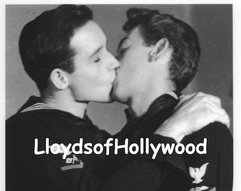 USA Military Men  Navy Buddies  in Uniform Kissing  Photograph 1940's