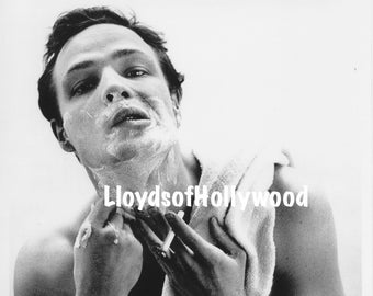 Marlon Brando Handsome Hollywood Actor Shaving Candid Photograph  1950
