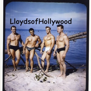 Vic Seipke Jim Park Don Van Fleet  Handsome Bodybuilders  at Oak Street Beach Chicago Mid-Century  Oettinger Photograph  1952