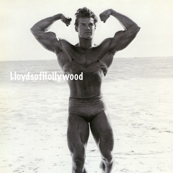 Steve Reeves Muscular  Bodybuilder Mr America Hunk in Trunks At Strutters Beach Beefcake Photograph  1949