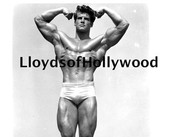 Steve Reeves Handsome Actor Pre Hollywood Physique  Bodybuilder Flexing at Beach Mr America Photograph  1947