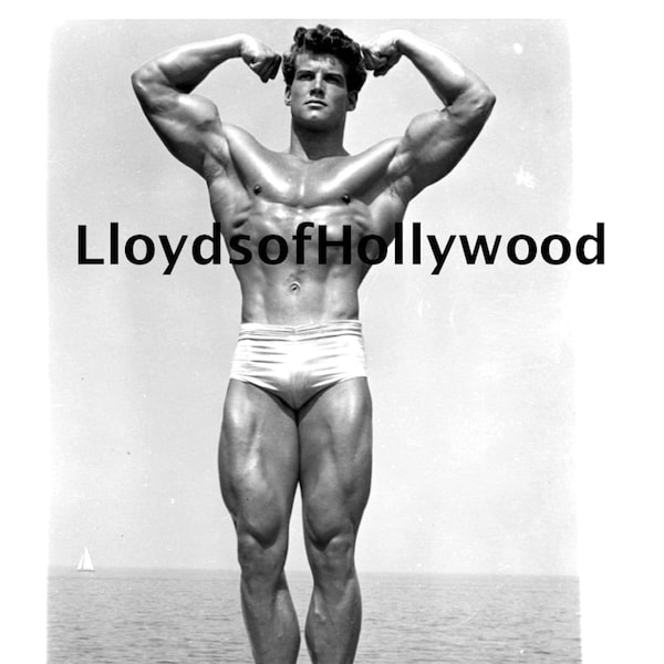 Steve Reeves Physique  Bodybuilder Flexing at Beach Mr America Photograph  1947