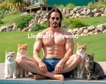 Keanu Reeves, il bel pezzo grosso dell'attore di Hollywood, con i suoi gatti, in una foto spontanea