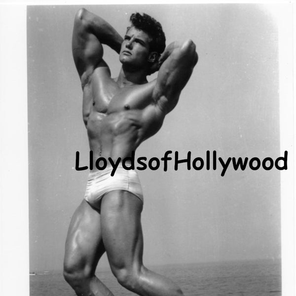 Steve Reeves Bodybuilder Handsome hunk at Beach  Beefcake Photograph  1947