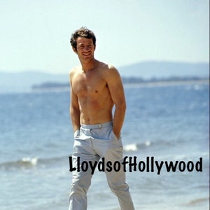 Jean Paul Belmondo Handsome French Actor International Star Walking on Beach Shirtless Photograph 1960