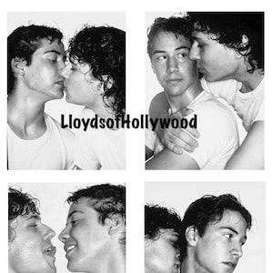 May include: Black and white collage of four images featuring two men in intimate poses. The images show close-ups of the men's faces, with the text "LloydsofHollywood" at the bottom of two images.