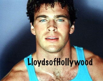 Jon Erik Hexum Handsome Hollywood TV Actor  Incredible Blue Eyes  Hairy Chest Photograph 1983