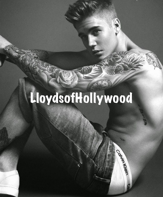 Justin Bieber Singer Rock Star Tattoed Body in White Underwear and Jeans  Beefcake Photograph -  Israel