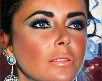 Elizabeth Taylor Beautiful Actress with Violet Eyes Close Up Photograph 1964