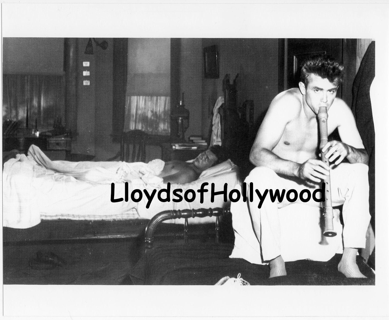 James Dean Handsome Actor Playing Flute Richard Davalos In Bed East of Eden  Photograph 1955
