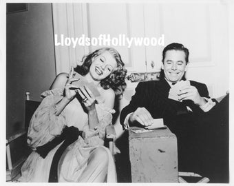 Rita Hayworth Glenn Ford on Set Gilda  Playing Cards Candid Photograph 1946