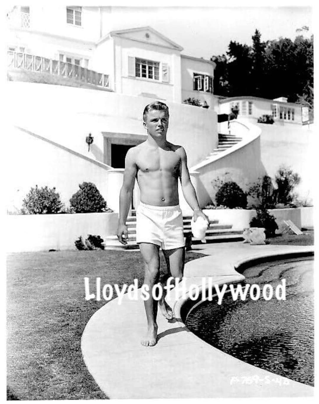 Richard Jaeckel Handsome Hollywood Actor Hunk in Trunks at Pool Mid century Beefcake Photograph