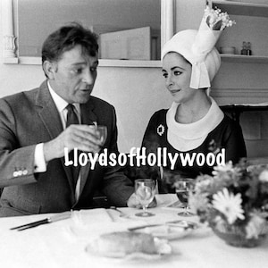 Richard Burton Elizabeth Taylor Lovers at Breakfast from Her  Tour of London TV Special Wearing a Diamond & Saphire Broach  Photograph 1963