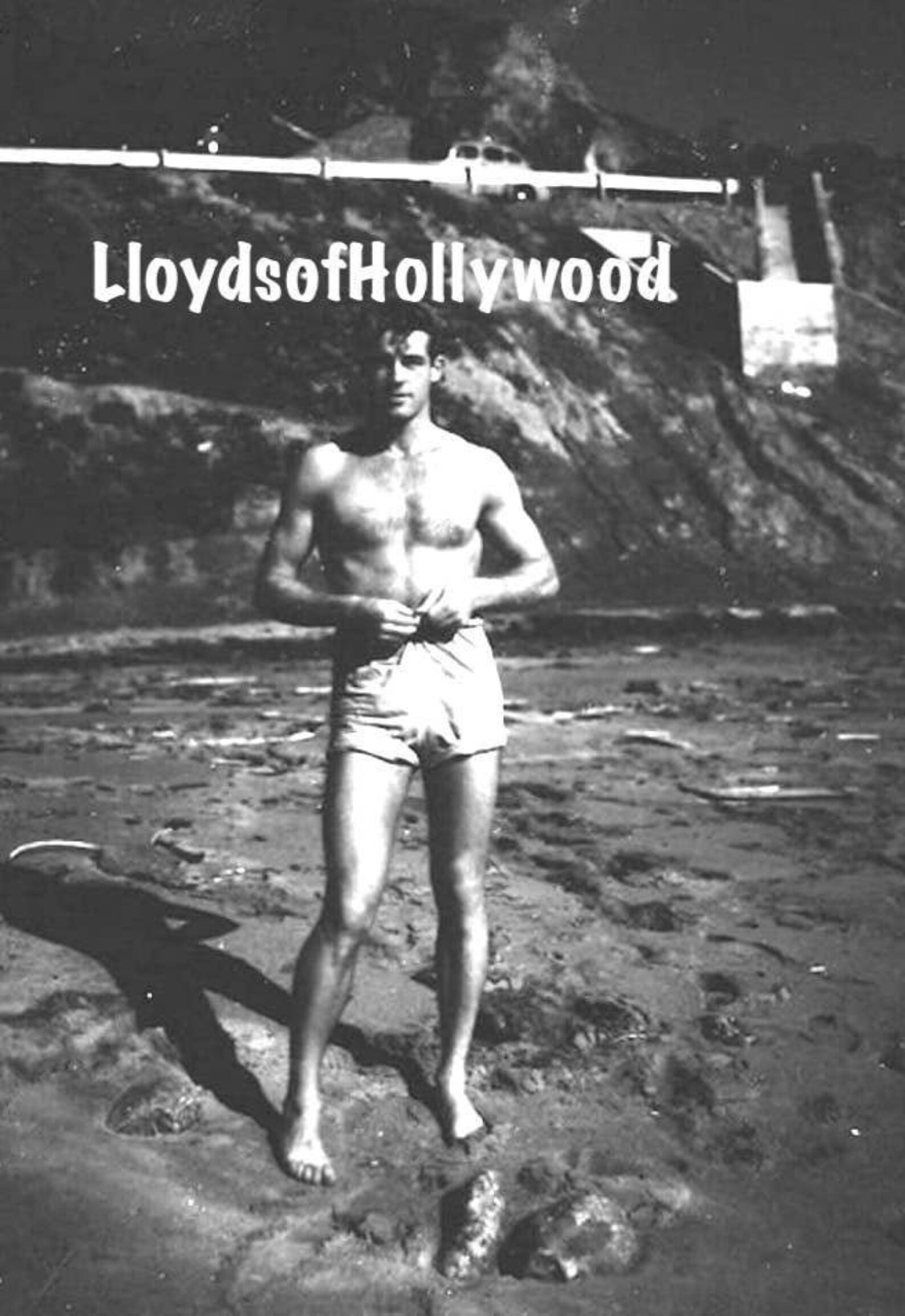 Guy Madison Handsome Hollywood Hunk in Trunks Alone at Beach Beefcake