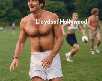 John F Kennedy Jr Handsome Son of  President Kennedy Playing football Shirtless  with Friends in Central Park Unique Candid Photograph 1984