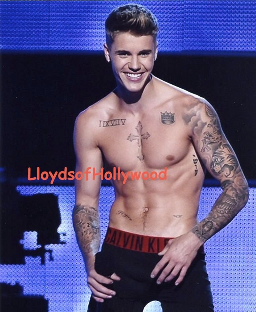 Buy Justin Bieber Tattoed Body in Black Underwear Beefcake Photograph  Online in India 