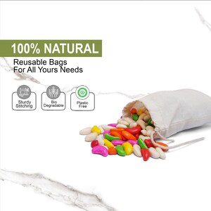 Reusable and Eco-Friendly 8x12 Inches 100% Organic Cotton Single Drawstring Muslin Bags NATURAL COLOR image 4
