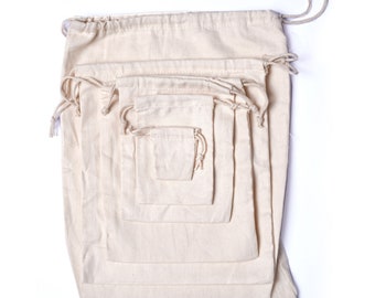 Organic Cotton Muslin Bags, Double Drawstring, Reusable 12x20