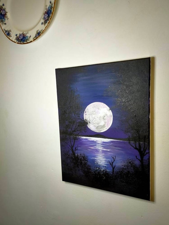 Moonlight on Lake Acrylic Painting - Etsy