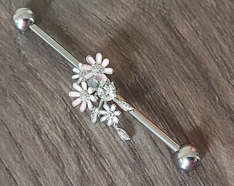 Industrial Piercing, Industrial Barbell, Scaffold bar, Cartilage Earring, Industrial jewelry,14G, 1.6mm Cartilage Earring, Flower.