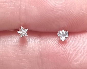 Labret Earring, Labret stud, Earring, Cartilage Piercing, Tragus, Forward Helix, Conch, Monroe, Star, Heart Crystal  6mm, 8mm 16Ga