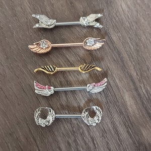 Nipple piercing, with wings, Nipple Ring, CZ Crystal, 316L Surgical Steel, Nipple Jewellery 14G Nipple ring in rose gold image 1