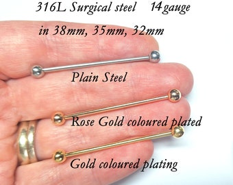 Industrial Piercing, Industrial Barbell, Scaffold bar, Industrial jewelry, Cartilage Earring, Straight bar, 14G, 1.6mm 32mm,35mm,38mm,