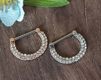 Clicker Hoop, Nipple Piercing, Nipple Barbell, Rose Gold, Rows of CZ Crystals, Loop design, Nipple clicker, Horseshoe, Nipple Jewellery.