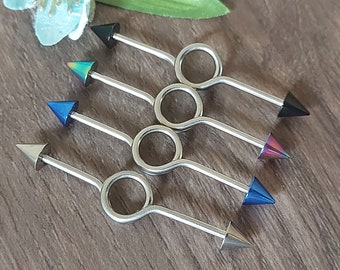 Industrial Piercing, Industrial Barbell, Scaffold bar, Cartilage Earring, Industrial jewelry, 14Gauge, 38mm, Loop and Spike Ends, Barbell