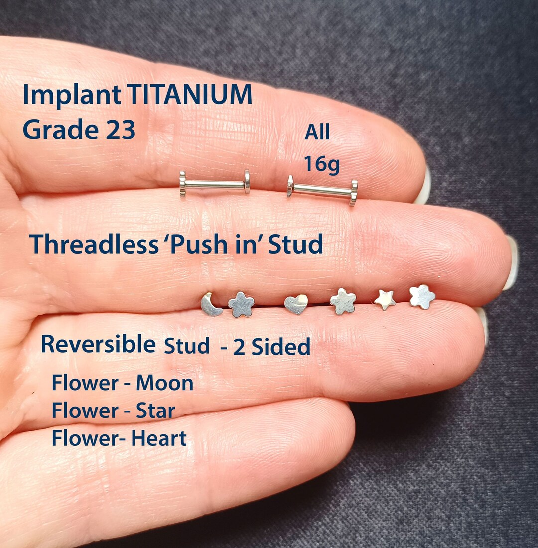 Labret Stud, Labret Earring, Grade 23 Titanium, Reversible, Helix