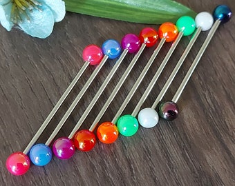 Industrial Piercing, Industrial Barbell, Scaffold bar, Industrial jewelry, Cartilage Earring, Industrial jewelry, 14G, 35mm Colored Balls