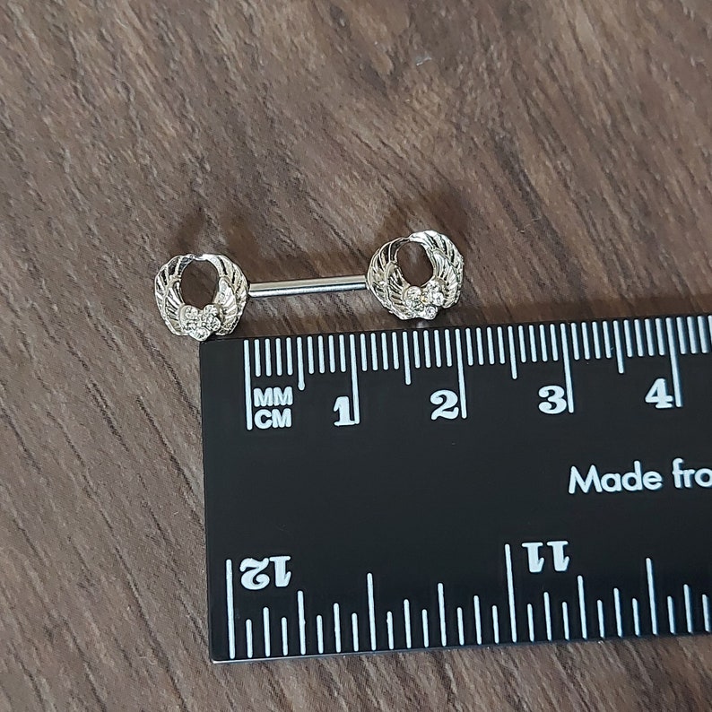Nipple piercing, with wings, Nipple Ring, CZ Crystal, 316L Surgical Steel, Nipple Jewellery 14G Nipple ring in rose gold Steel Ring shape