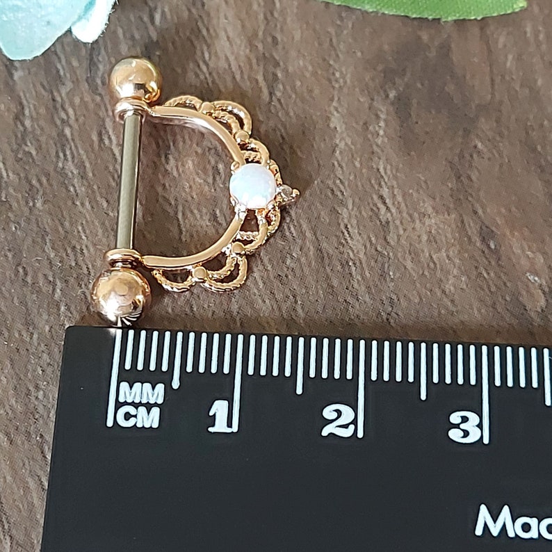 Nipple barbell, Nipple Piercing, Nipple Barbell, 14K Gold plating, Rose Gold, Rhodium Plated, Filigree, 16mm x 1.6mm, 14 guage Horseshoe. image 7