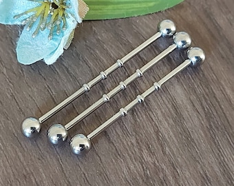 Industrial Piercing, Industrial Barbell, Scaffold bar, Cartilage Earring, Industrial jewelry, 14G, 1.6mm x 32mm, 36mm, 38mm, Notched bumps