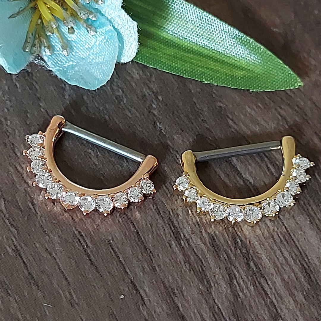 Clicker Hoop Nipple Piercing Nipple Barbell 14K Goldrose Etsy