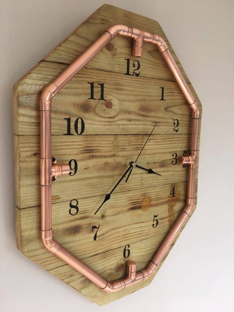 Hand Made Rustic Copper Pipe Wooden Wall Clock Etsy