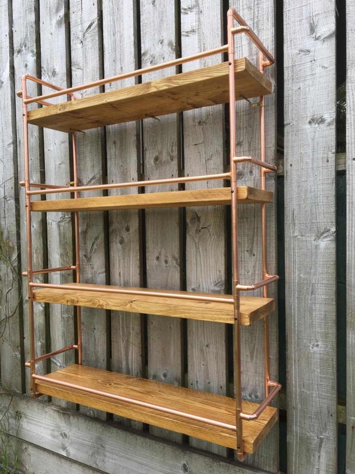 Large 4 Shelf Copper Pipe And Reclaimed Wood Unit Wall Etsy