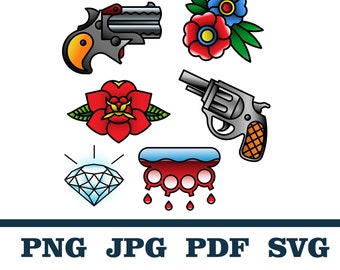 Flowers tattoos, Diamond tattoo, Gun tattoo, Dagger tattoo, Brass knuckles tattoo, Traditional tattoos, Tattoo design, Old school tattoo,