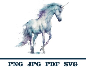Watercolor Unicorn clipart, Magic Horse, Fantasy, Watercolor Mythical Creatures, Fairytale Clipart, Supernatural Creature, Fantasy Themed