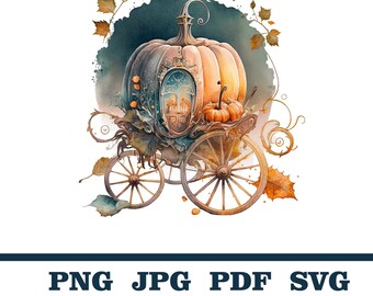 Watercolor Pumpkin Carriage, Fantasy Carriages, Fairytale Carriage Pumpkins Clipart, Fairytale carriage, Princess Cinderella Carriage